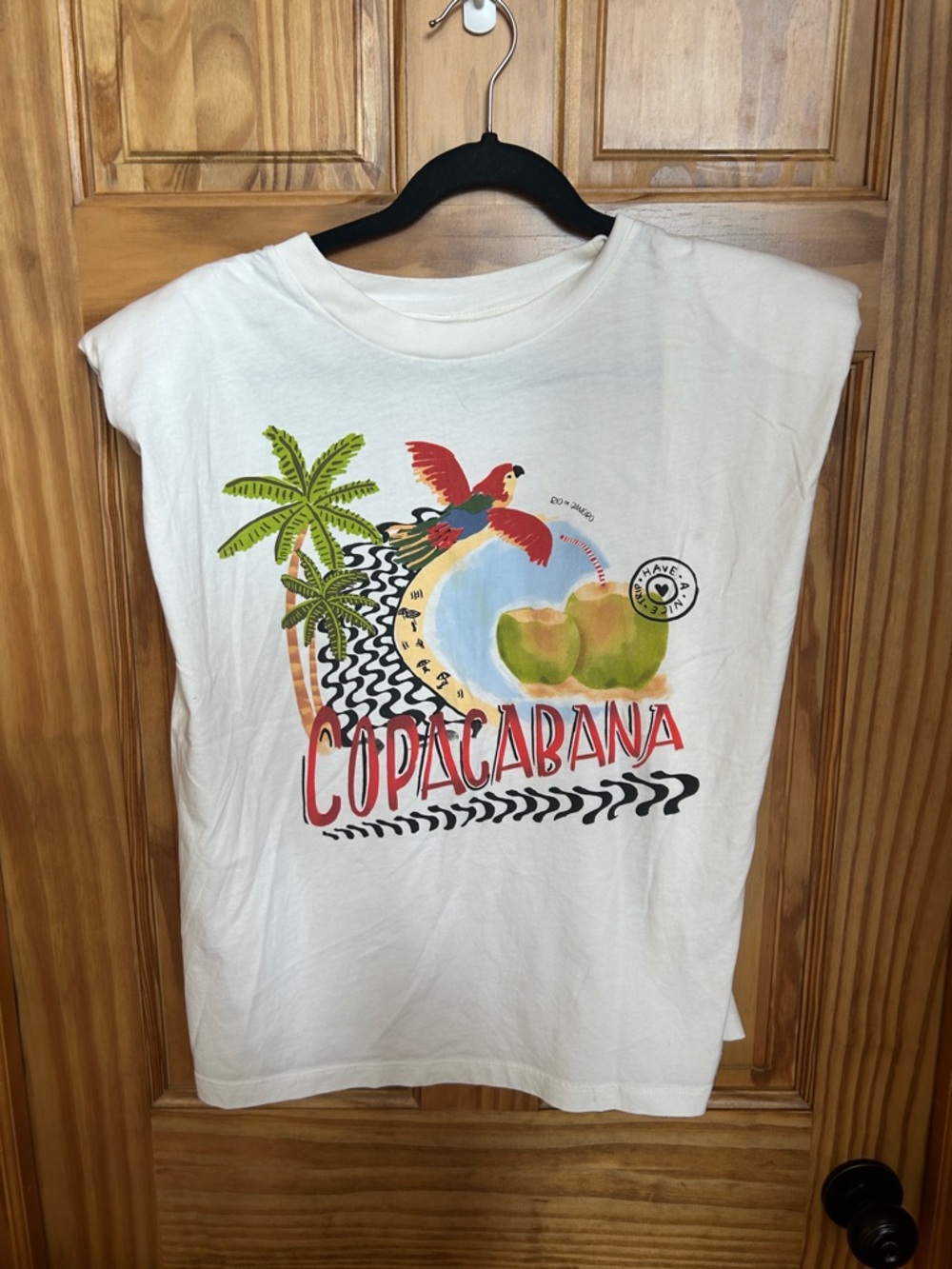FARM Rio White "Copacabana" Graphic Muscle Tee with Tropical Print
